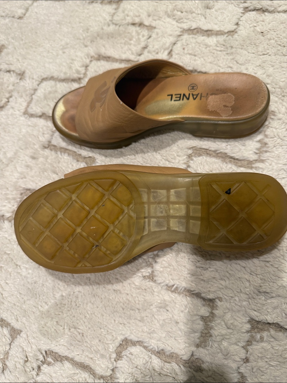 Vintage CHANEL Cognac Leather CC Logo Slide Mules - Picture 3 of 3